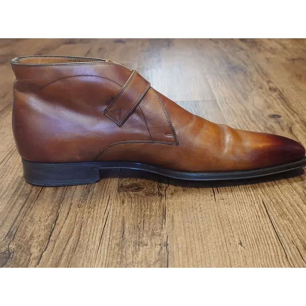Magnanni Men’s 12M Brown Burnished Leather Dress Chukka Boots